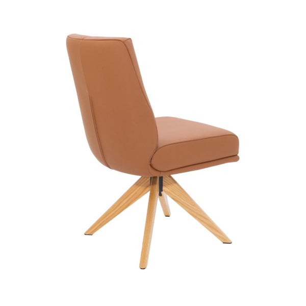 Alexandra Swivel Dining Chair Tan Leather Natural Oak Base Back Angle