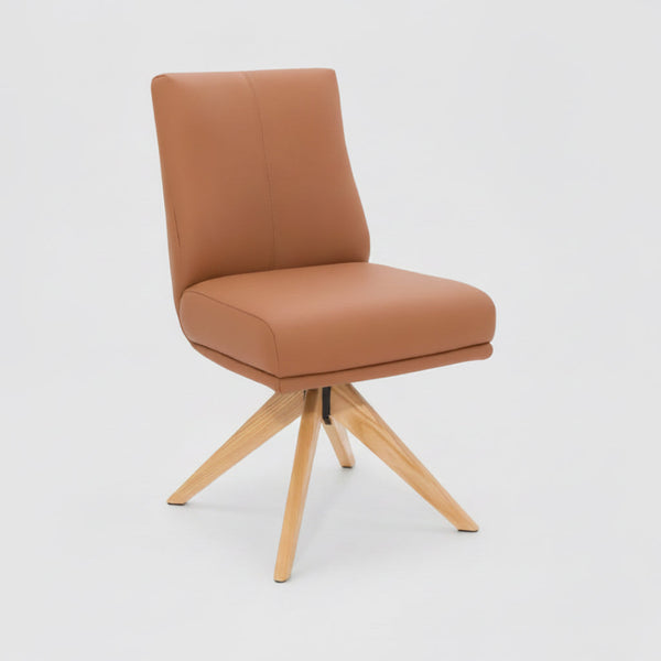 Alexandra Swivel Dining Chair Tan Leather Natural Oak Base Front