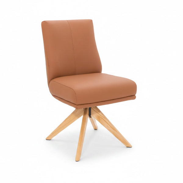 Alexandra Swivel Dining Chair Tan Leather Natural Oak Base Front