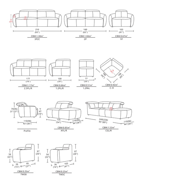 Modular corner sofa layout diagram with seat sections and recliner positions