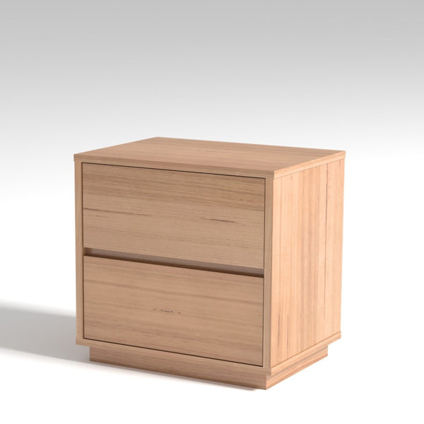 Light oak bedside table with one drawer and recessed handle panel