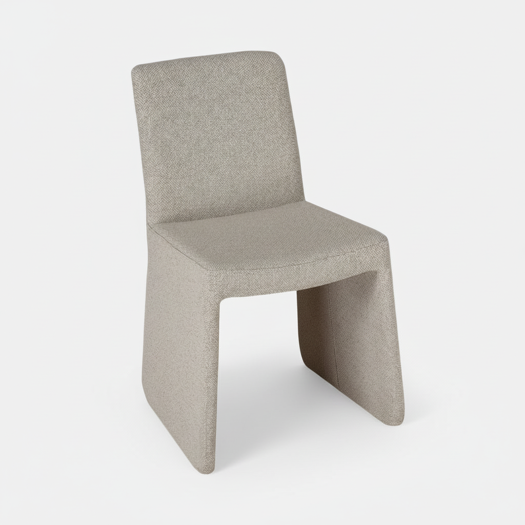 Arco Dining Chair Fully Upholstered in Oyster Tweed Fabric Front