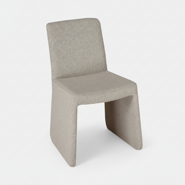 Arco Dining Chair Fully Upholstered in Oyster Tweed Fabric Front