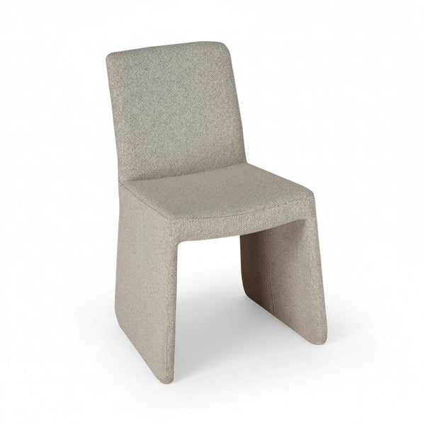 Arco Dining Chair Fully Upholstered in Oyster Tweed Fabric Front