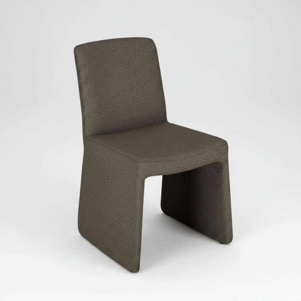 Arco Dining Chair Fully Upholstered in Shiitake Tweed Fabric Front