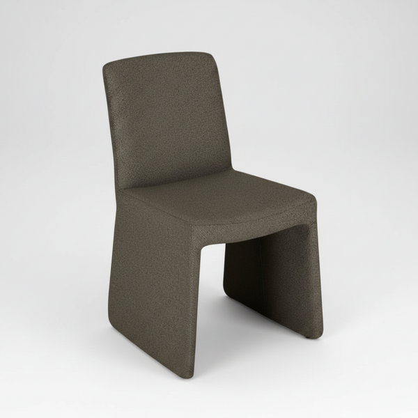 Arco Dining Chair Fully Upholstered in Shiitake Tweed Fabric Front