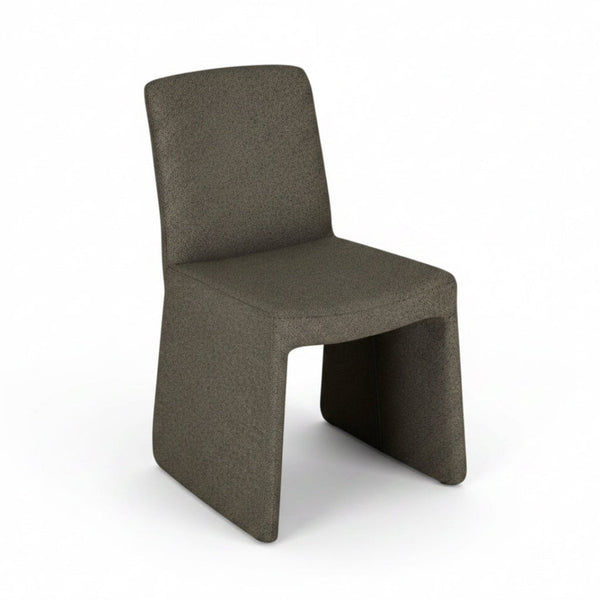 Arco Dining Chair Fully Upholstered in Shiitake Tweed Fabric Front