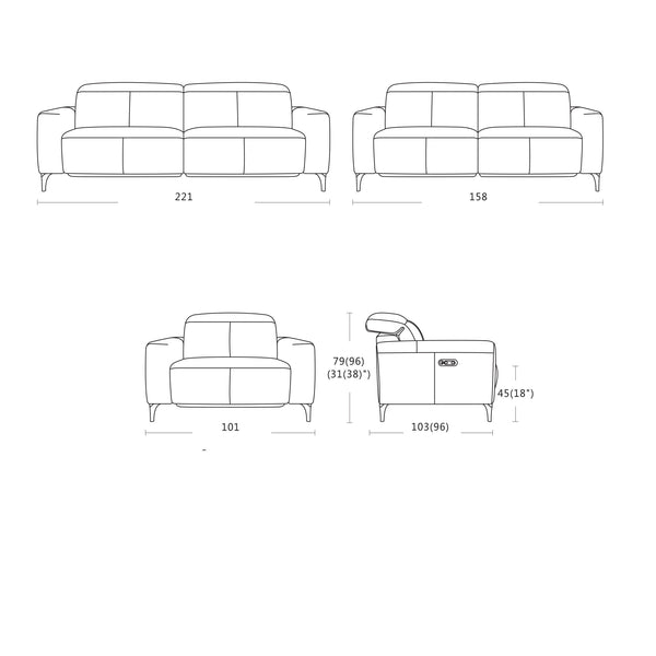 Ascension sofa 3 seater with recliner Schematics