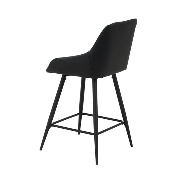 Black bar stool with curved padded PU backrest and metal base frame