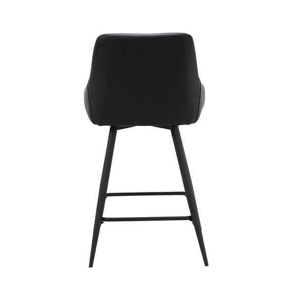 Black bar stool with padded PU seat and back, black metal legs