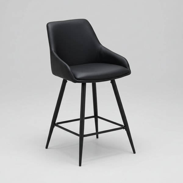 Ashton : Bar Stool Black PU Seat Black Frame