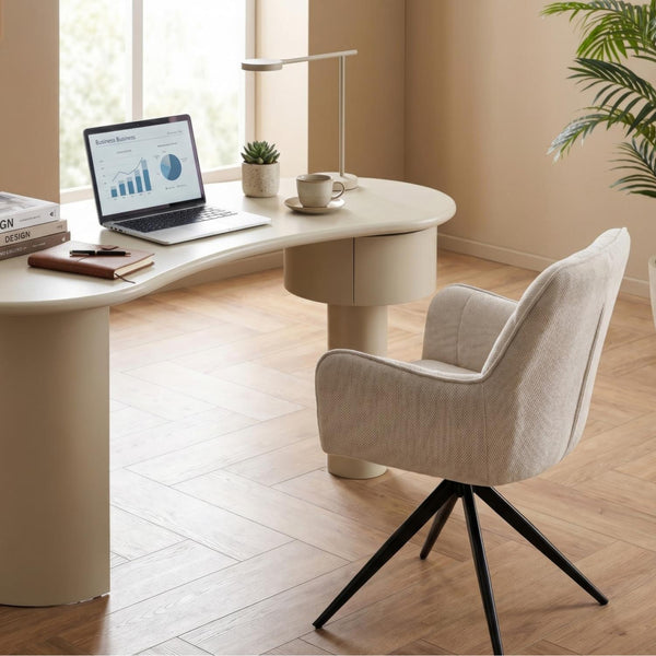 Asti Swivel Dining Chair Ivory Frame Black Legs Desk Setting