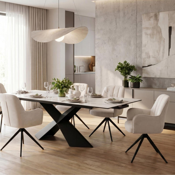 Asti Swivel Dining Chair Ivory Frame Black Legs Dining Setting