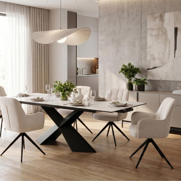 Asti Swivel Dining Chair Ivory Frame Black Legs Dining Setting