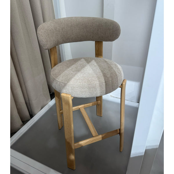 Avila : Bar Stool Natural Frame Beige Fabric
