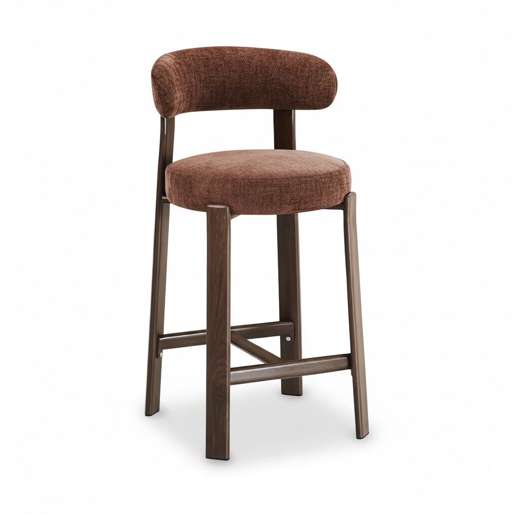 Avila : Bar Stool Walnut Frame with Rust Fabric