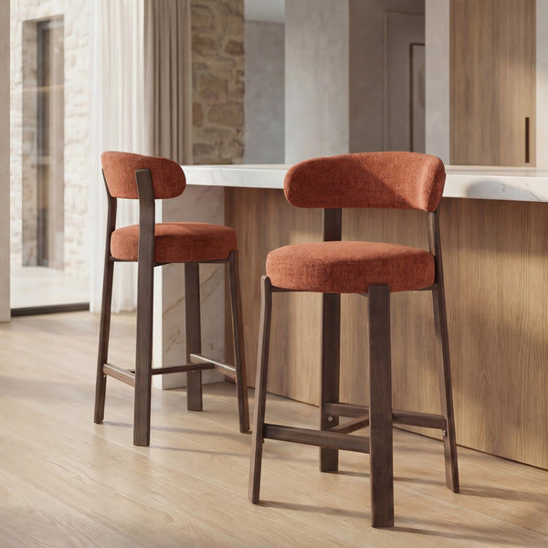 Avila : Bar Stool Walnut Frame with Rust Fabric
