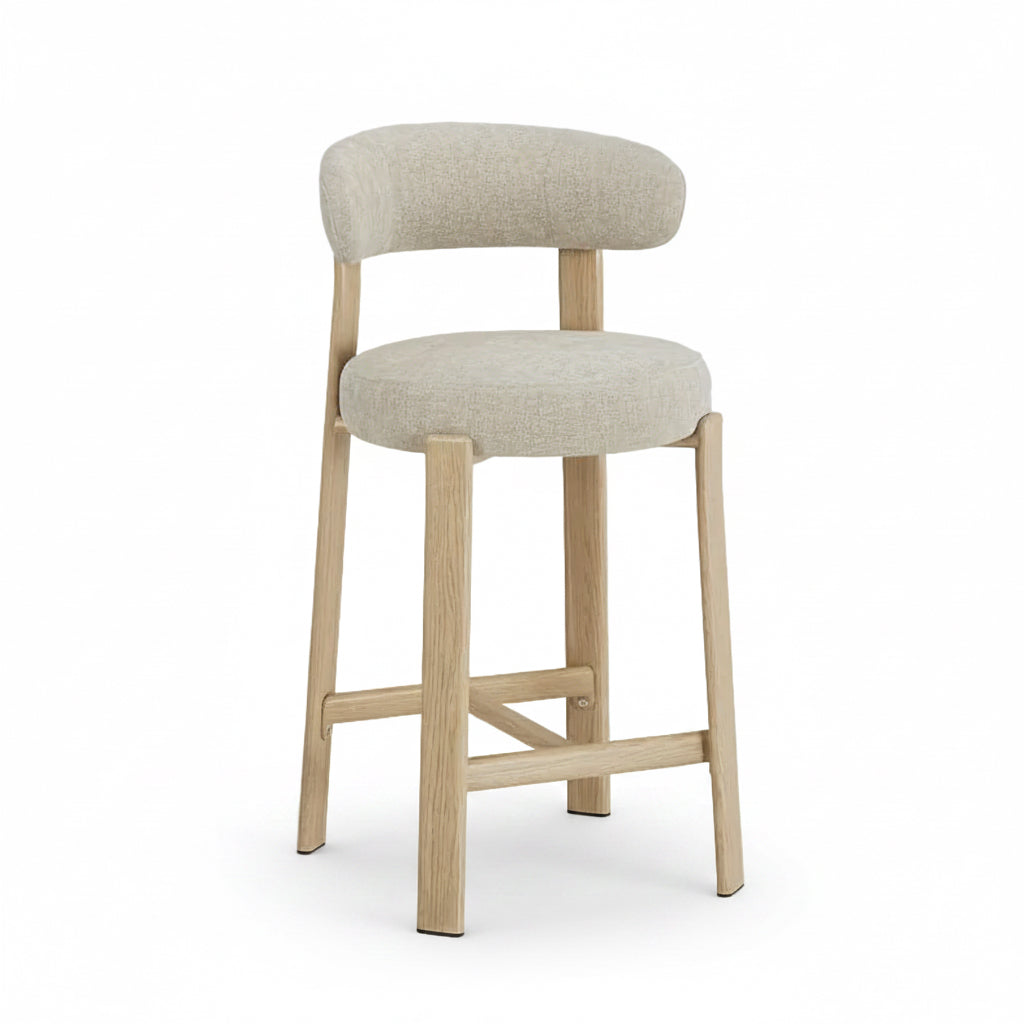 Avila : Bar Stool Natural Frame Beige Fabric