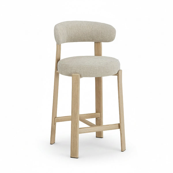 Avila : Bar Stool Natural Frame Beige Fabric
