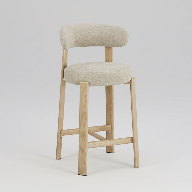 Avila : Bar Stool Natural Frame Beige Fabric