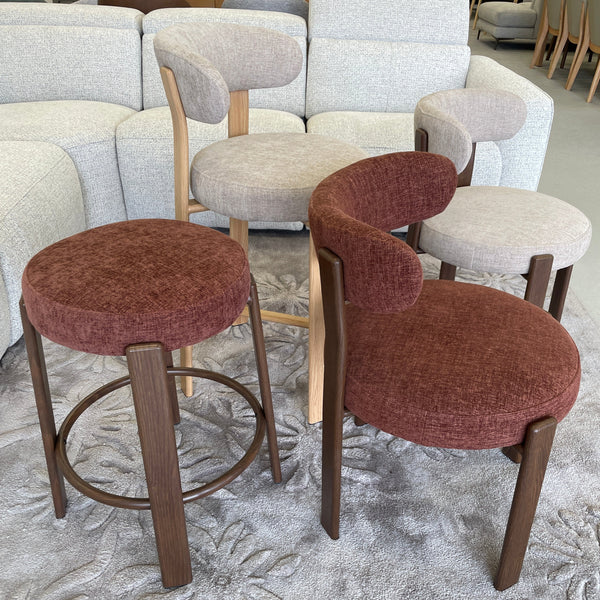 Avila : Bar Stool Walnut Frame with Beige Fabric