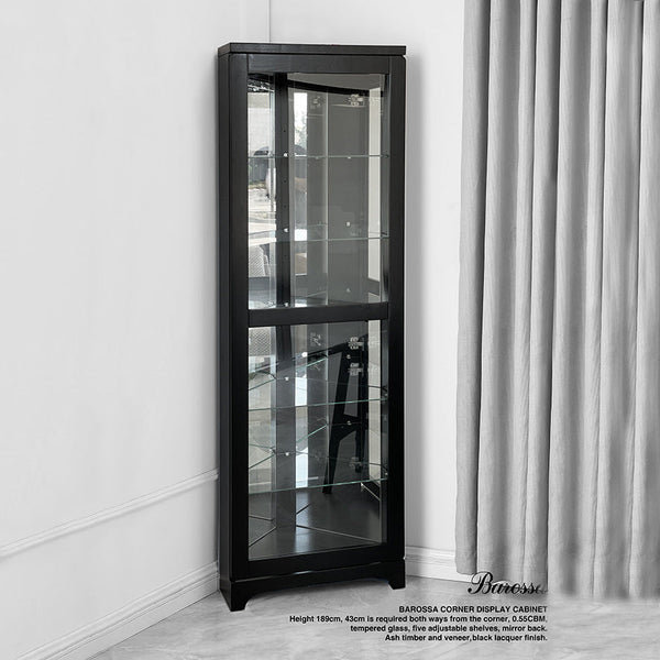 Barossa : Corner Display Cabinet Black Ash Timber