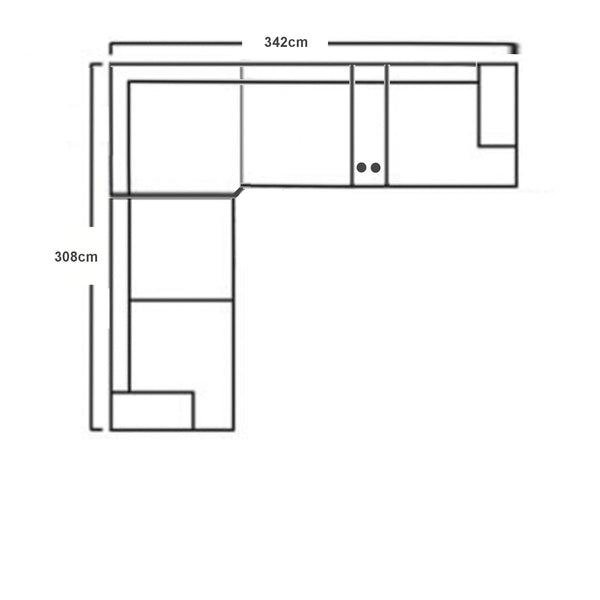 Modular corner sofa layout diagram with corner modules and 342cm length
