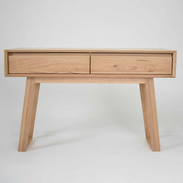 Light wood console table with a single drawer and open base