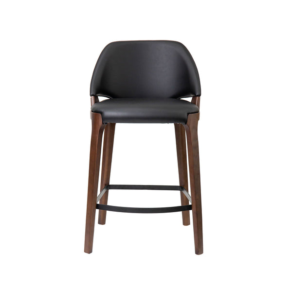 Baylor : Bar Stool Black Pu - Walnut Frame
