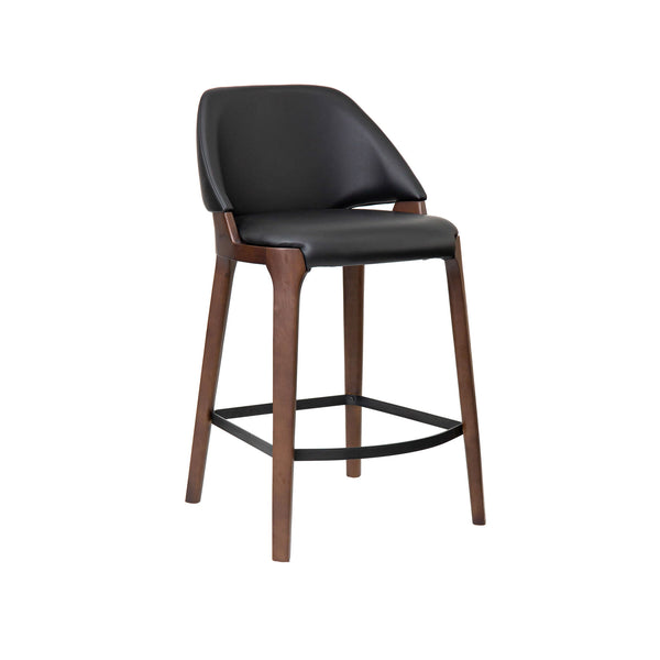 Baylor : Bar Stool Black Pu - Walnut Frame