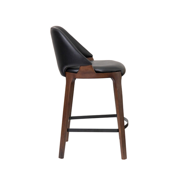Baylor : Bar Stool Black Pu - Walnut Frame