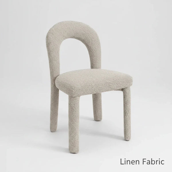 Upholstered dining chair with rounded back and linen fabric in light beige