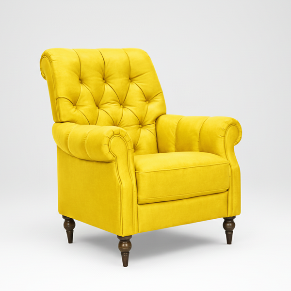 Yellow armchair with tufted backrest on a white background