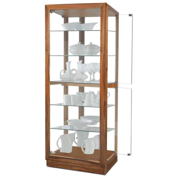 Marri wood glass display cabinet with framed door, 4 glass shelves, clear panes