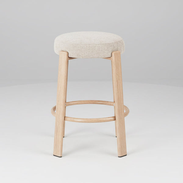 Bergan : Bar Stool Natural Frame Beige Fabric