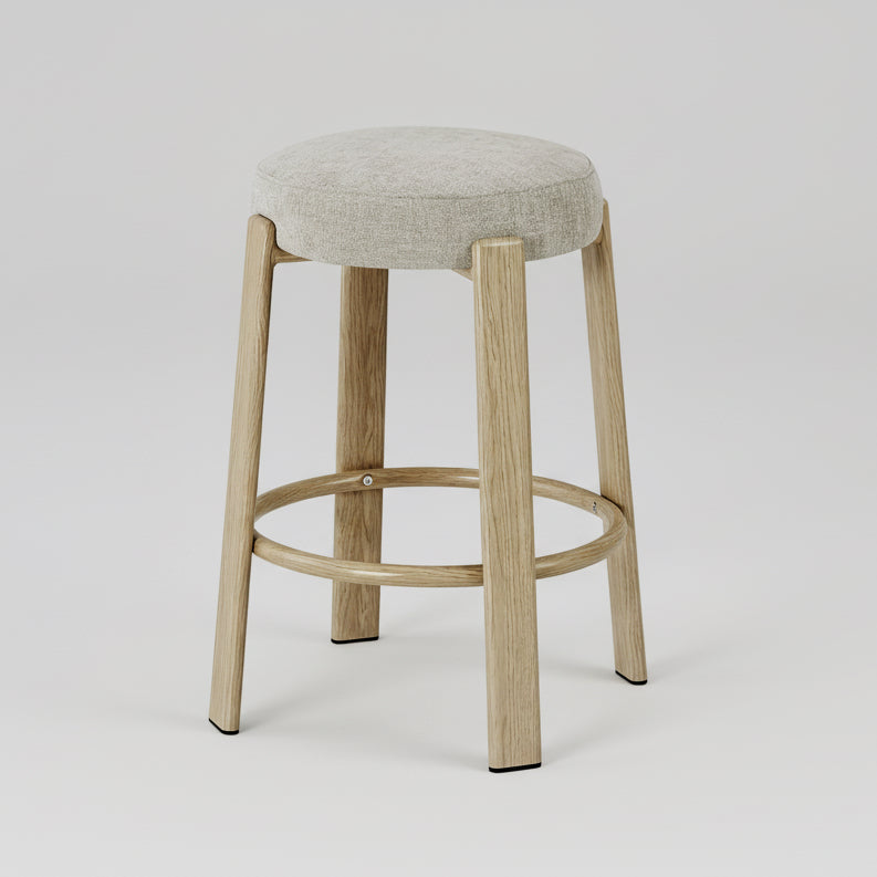 Bergan : Bar Stool Natural Frame Beige Fabric