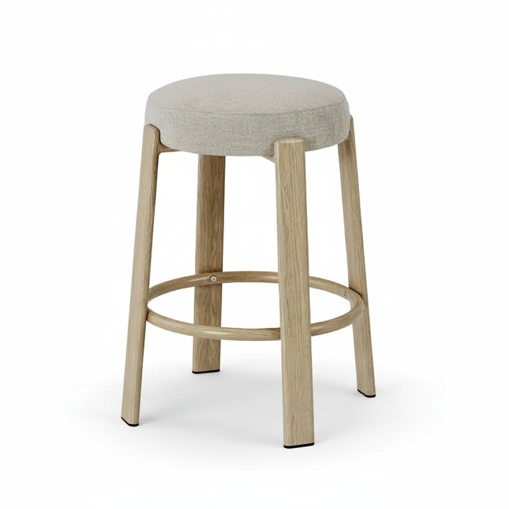Bergan : Bar Stool Natural Frame Beige Fabric