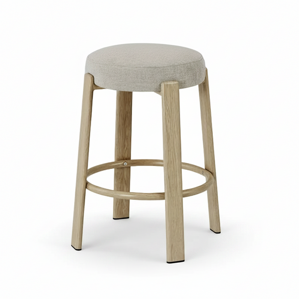 Bergan : Bar Stool Natural Frame Beige Fabric