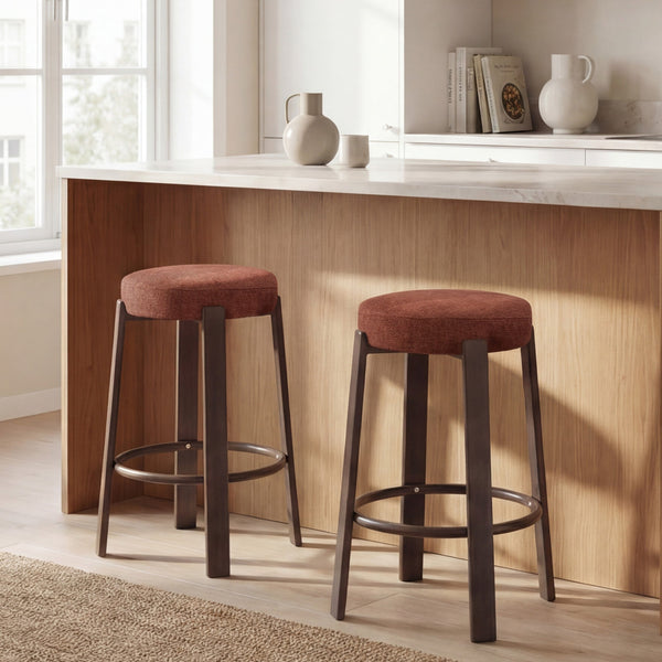 Bergan : Bar Stool Walnut Frame Rust Fabric