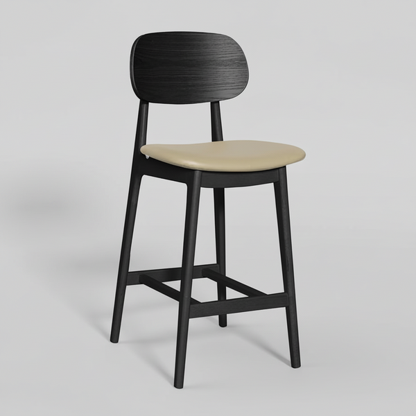 Bowi : Bar Stool Black Timber - Upholstered Seat
