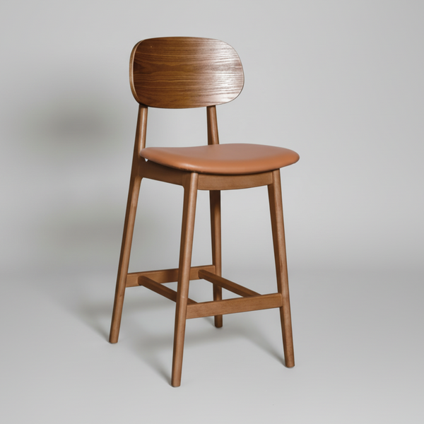 Bowi : Bar Stool Light Walnut Timber - Upholstered Seat