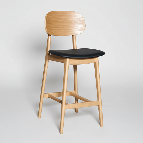 Bowi : Bar Stool Natural Timber - Upholstered Seat