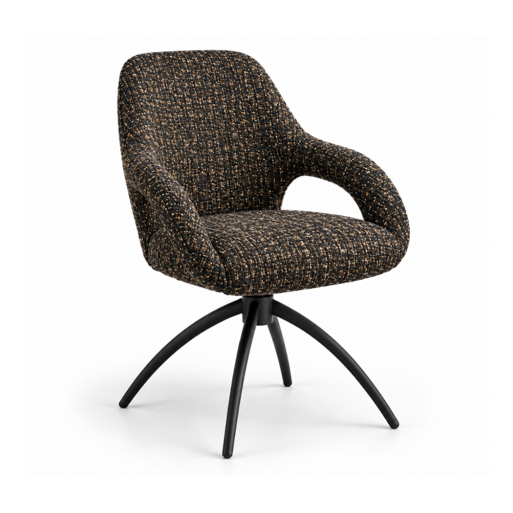 Taran Swivel Dining Chair with Arms | Black/Gold Fabric | Black Frame