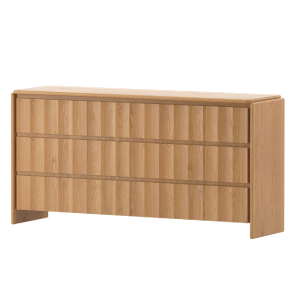 Light wood nightstand with two-pane drawer front and squared legs, wide top.