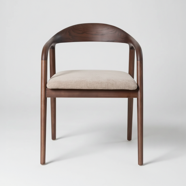 Carvo : Bar Stool Dark Walnut Frame Beige Fabric Seat