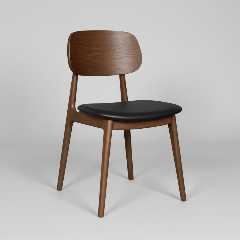 Bowi : Dining Chair Light Walnut Frame Black Seat