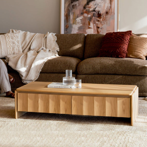 Light wood coffee table with drawer front
