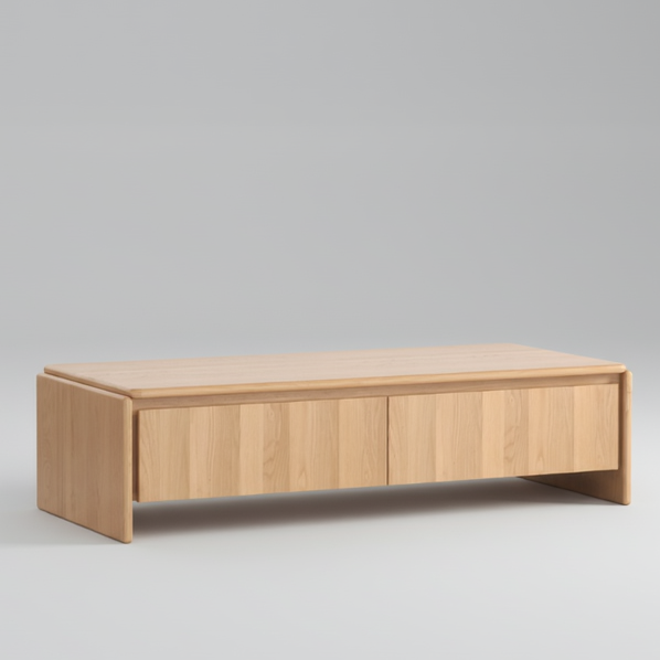 Light wood rectangular coffee table with drawer front