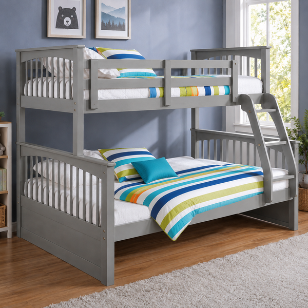 Bright: Bunk Bed - SGL / DBL, White, Grey, Antique Oak