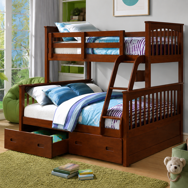Bright: Bunk Bed - SGL / DBL, White, Grey, Antique Oak